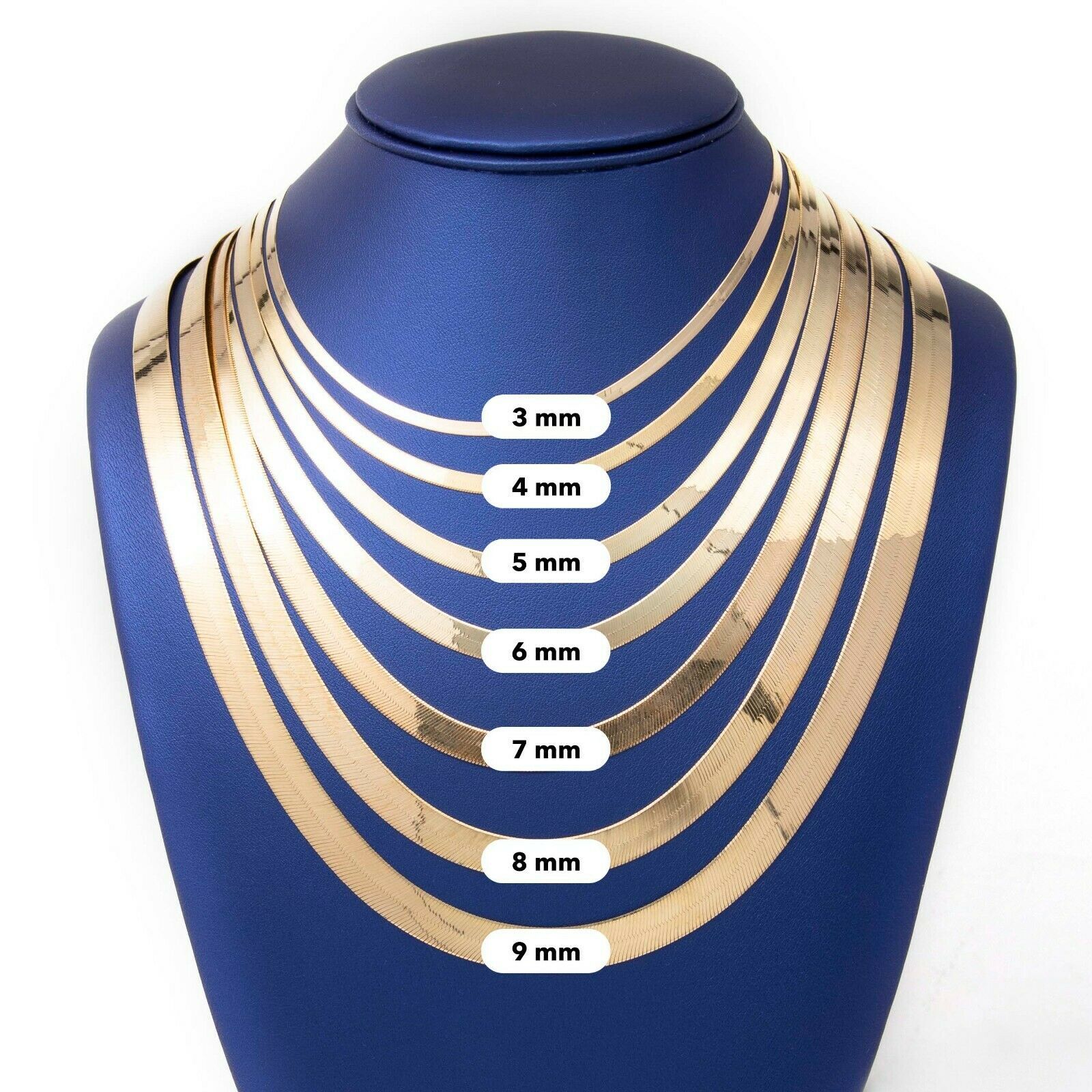 High Polished Herringbone Necklace Chain 10K Solid Yellow Gold All Sizes