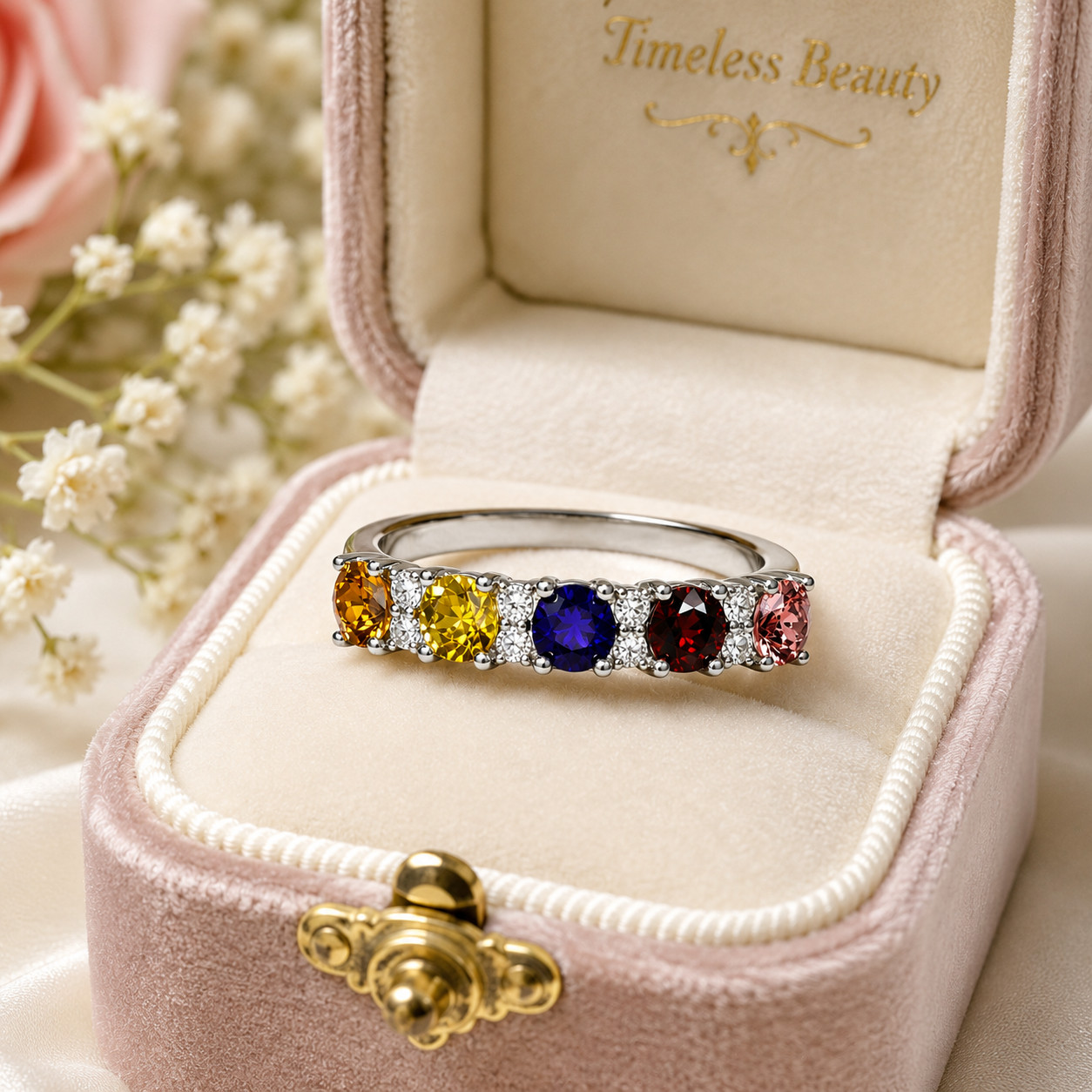 Swarovski Crystal Sunflower Multi Gemstone Ring Size 7 Sterling Silver 925 New