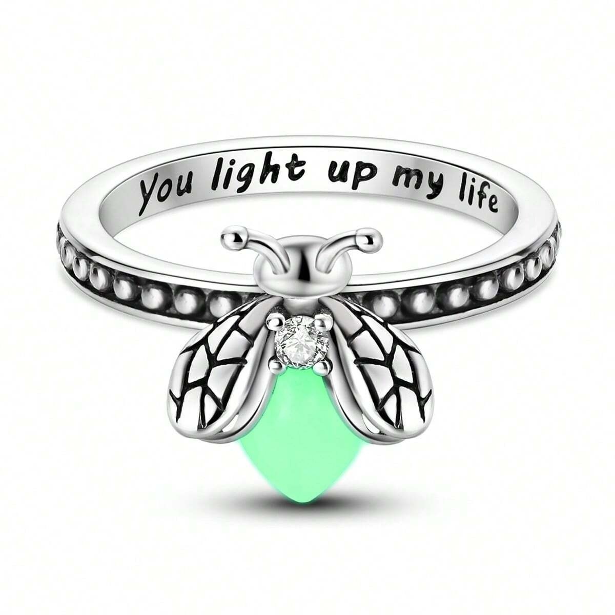 Glow in Dark Firefly Ring Silver You Light Up My Life Women Jewelry Gift