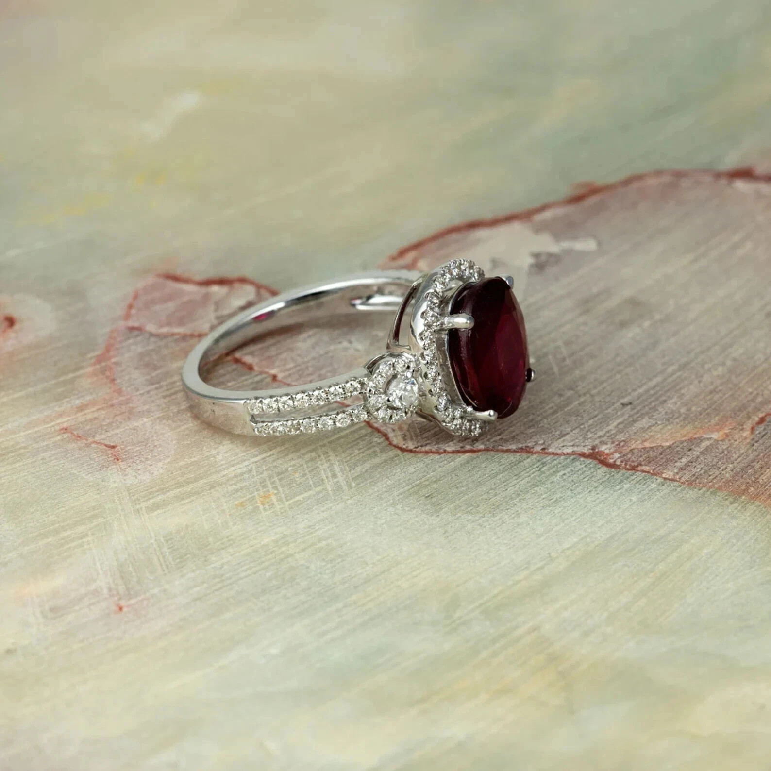 4.00 Ct Oval Cut Natural Ruby Diamond Engagement Ring 14K Solid White Gold 5