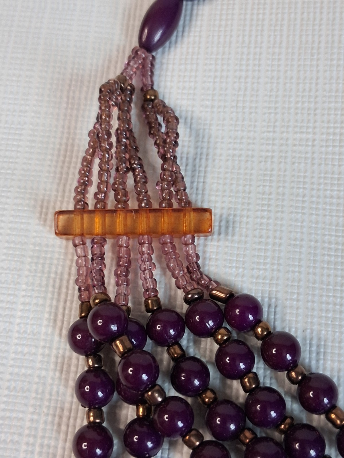 Purple Assorted Beaded Multi Strand Layered Lightweight Statement Necklace