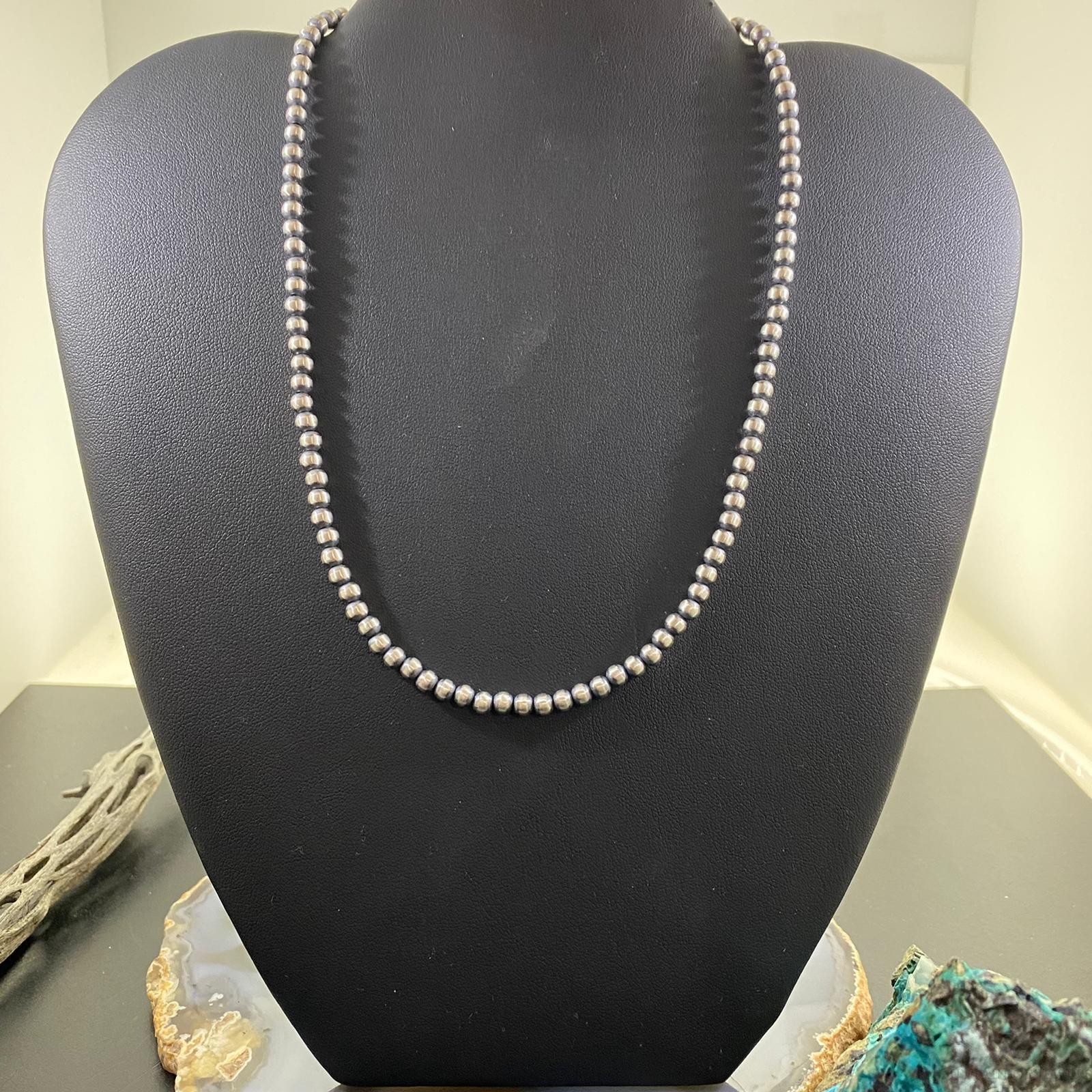 Navajo Pearl Beads 4 mm Sterling Silver Necklace Length 16″ For Women