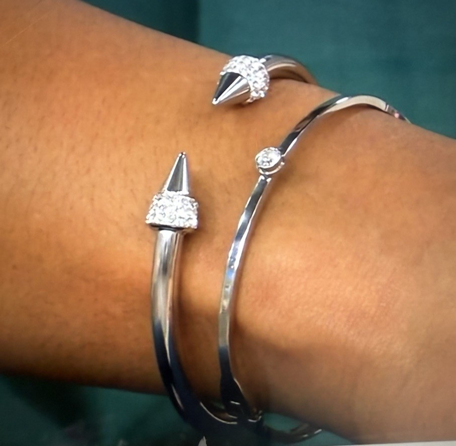 Bracelet Silver Bangle Cuff Hinged 2 Pc Crystal Accent Medium 7 New Gift Box