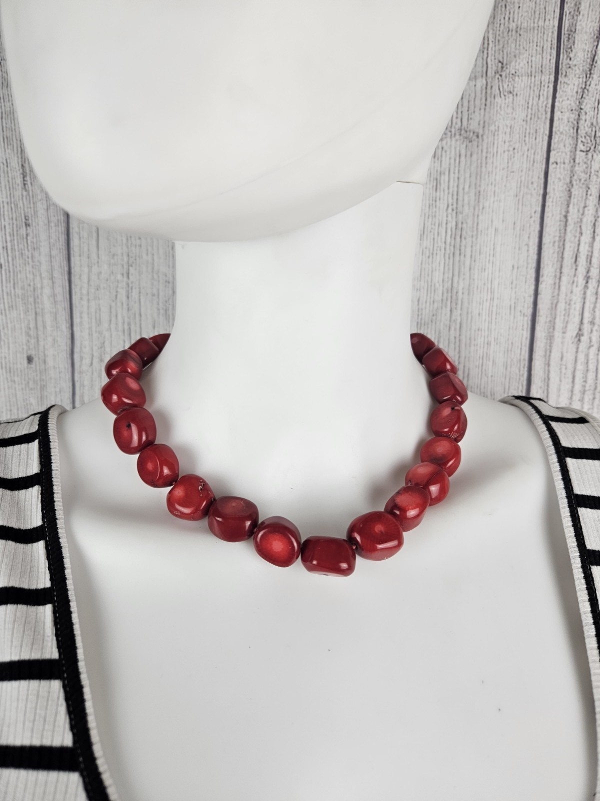 Vintage Bamboo Coral Necklace Red Nugget Beads 18” Estate Fresh