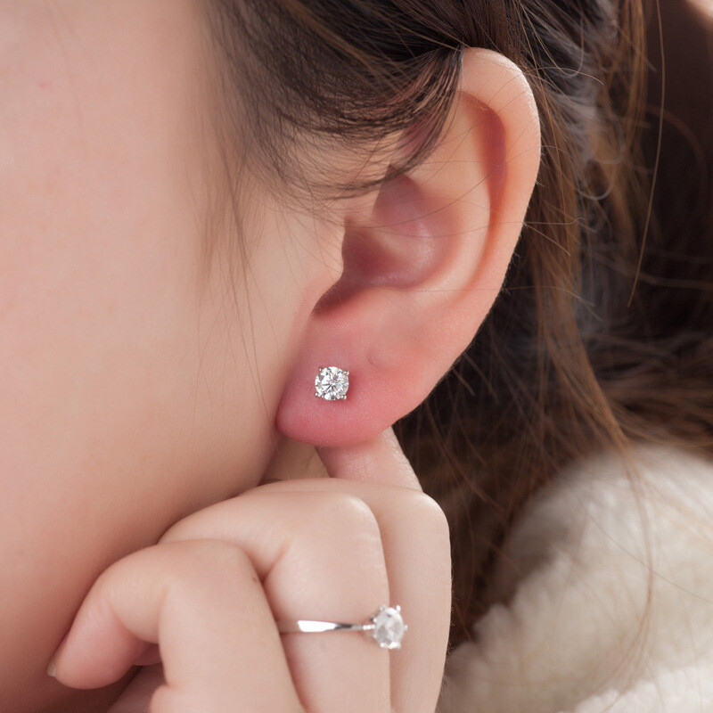 2 Pair 925 Sterling Silver Earrings Cubic Zirconia Round Stud Earrings Jewelry