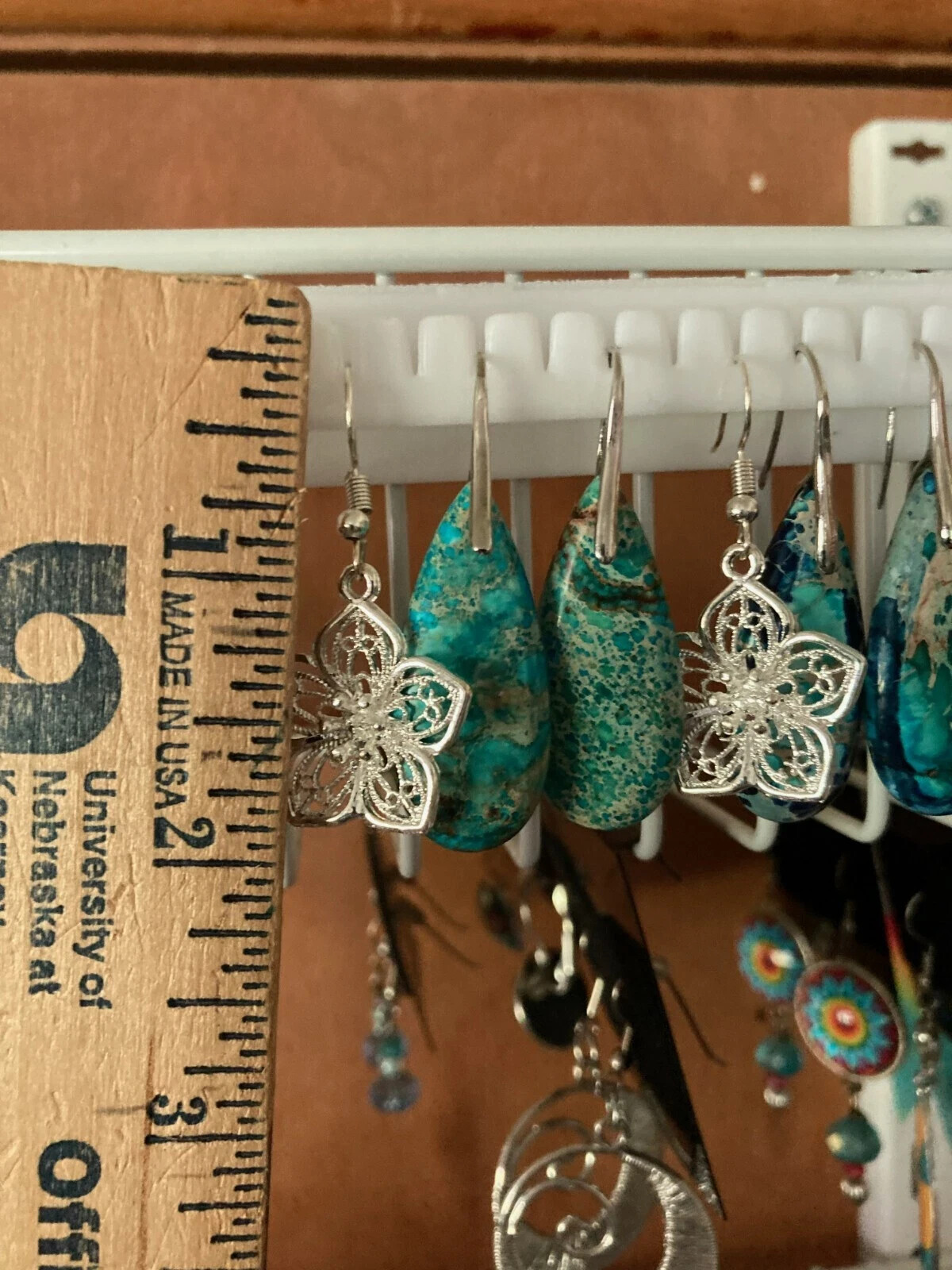 Natural Turquoise Teardrop Stone Earrings Blue Gemstone Dangle Drop Earrings
