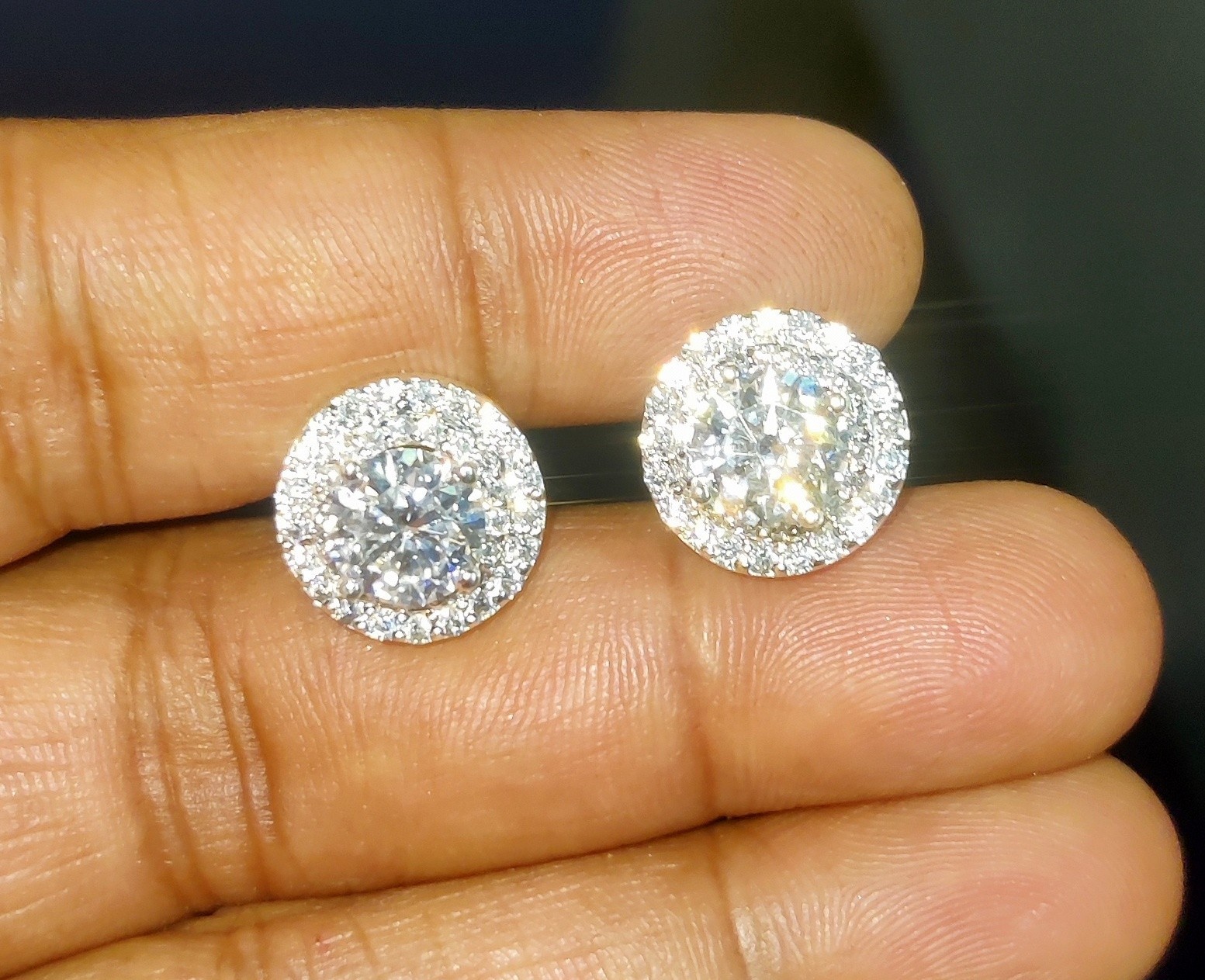 1.80Ct Round Cut Lab Created Diamond Halo Stud Earrings 14K White Gold Plated