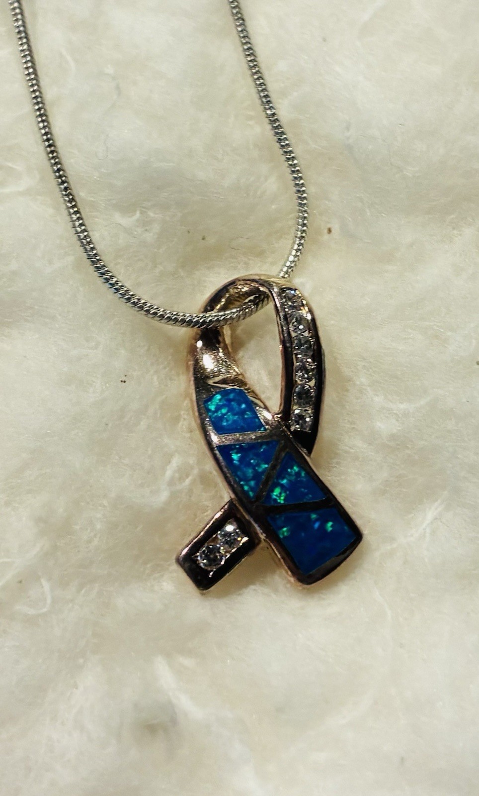 Sterling Silver Blue White Topaz Cancer Symbol Necklace 18 Inch Sterling Chain