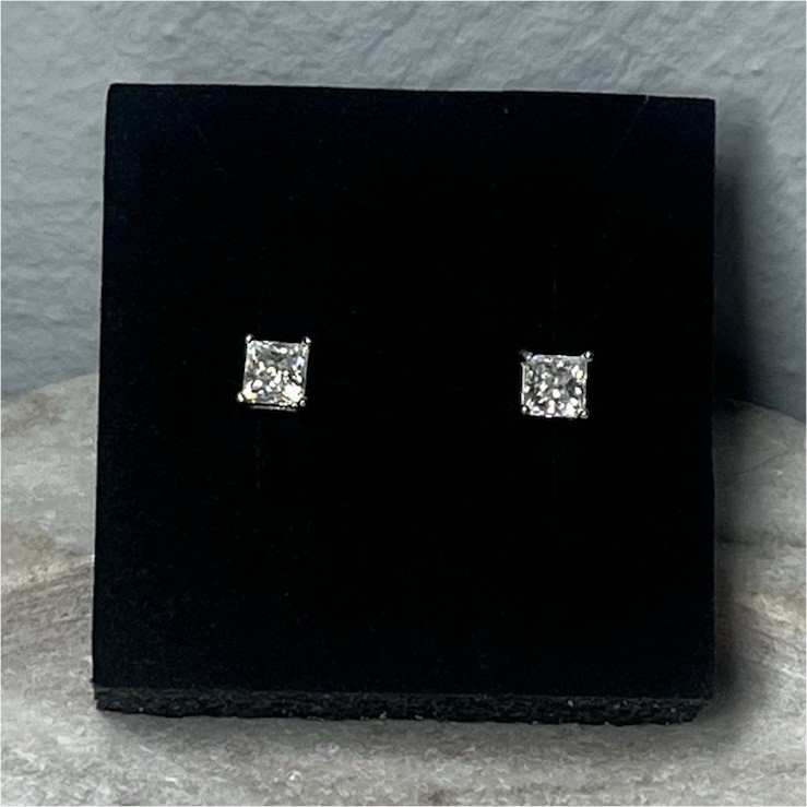 Princess Moissanite Stud Earrings 4.5mm VVS1 GRA cert Butterfly Back 1ct tw