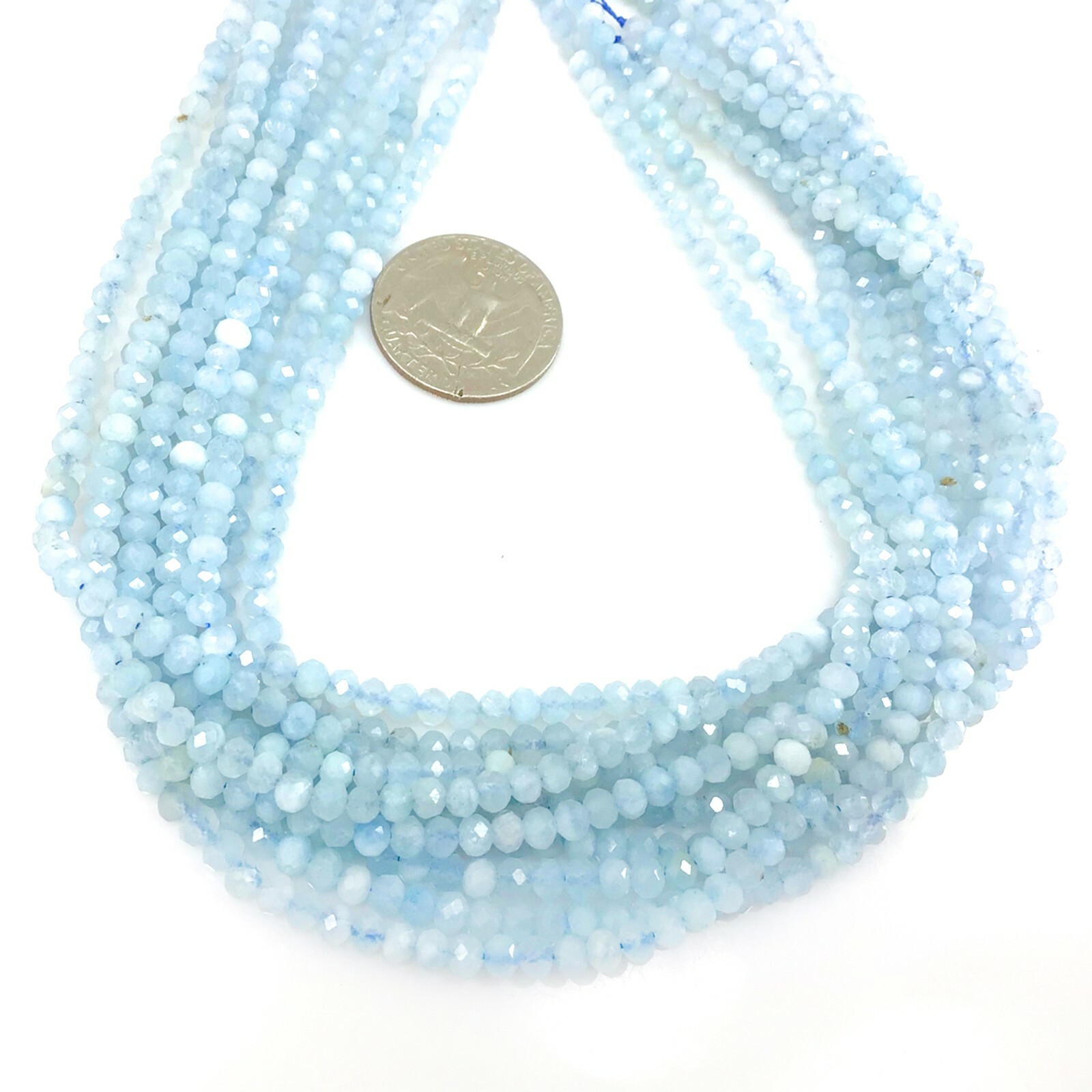 Gemstone Aqua Blue aquamarine Faceted Rondelle Bead 15″ strand 4mm 6mm 8mm 10mm