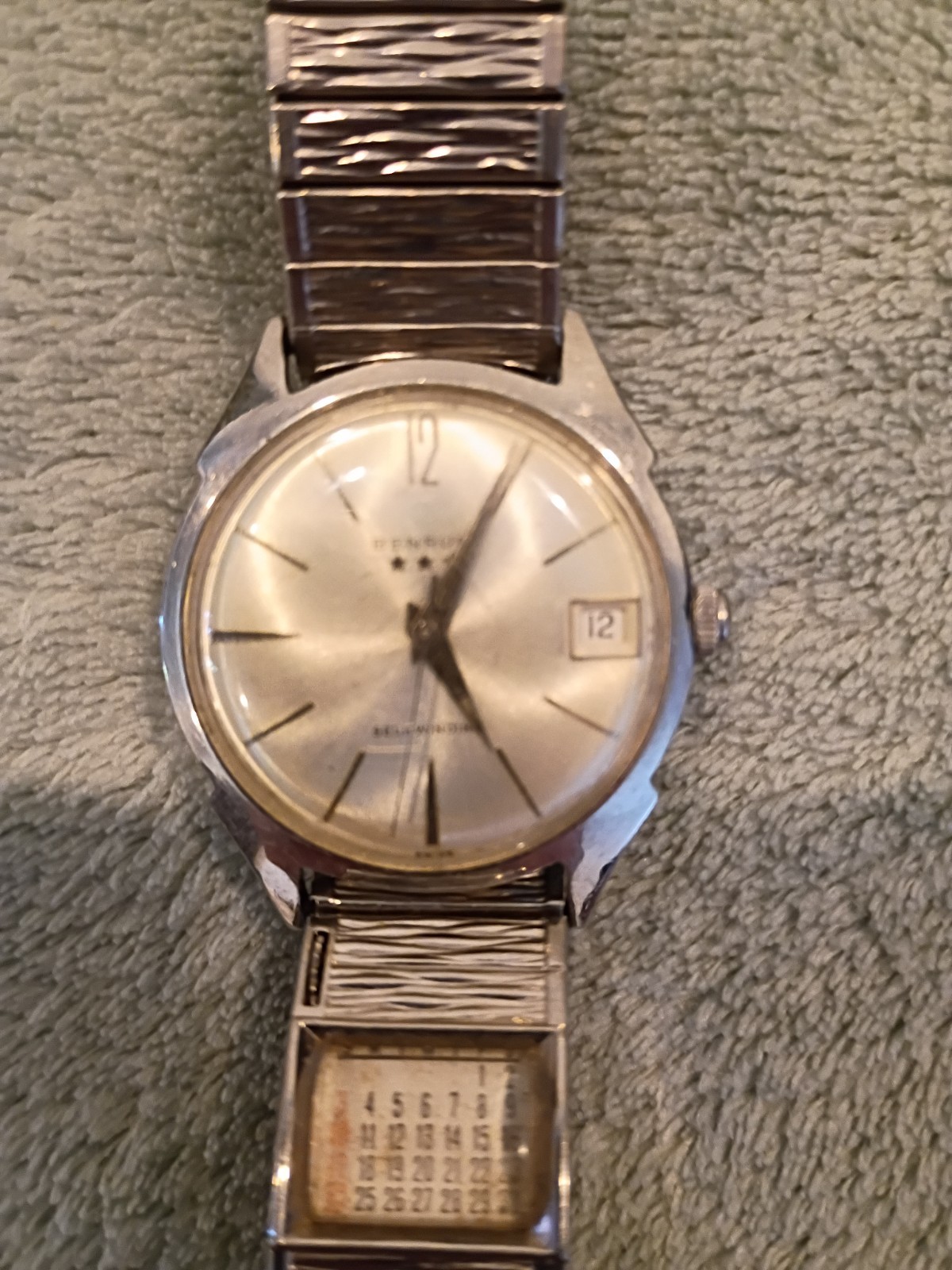 Vintage Date Adjust BENRUS 3 STAR Manual Wind Speidel Calendar band S/S Working