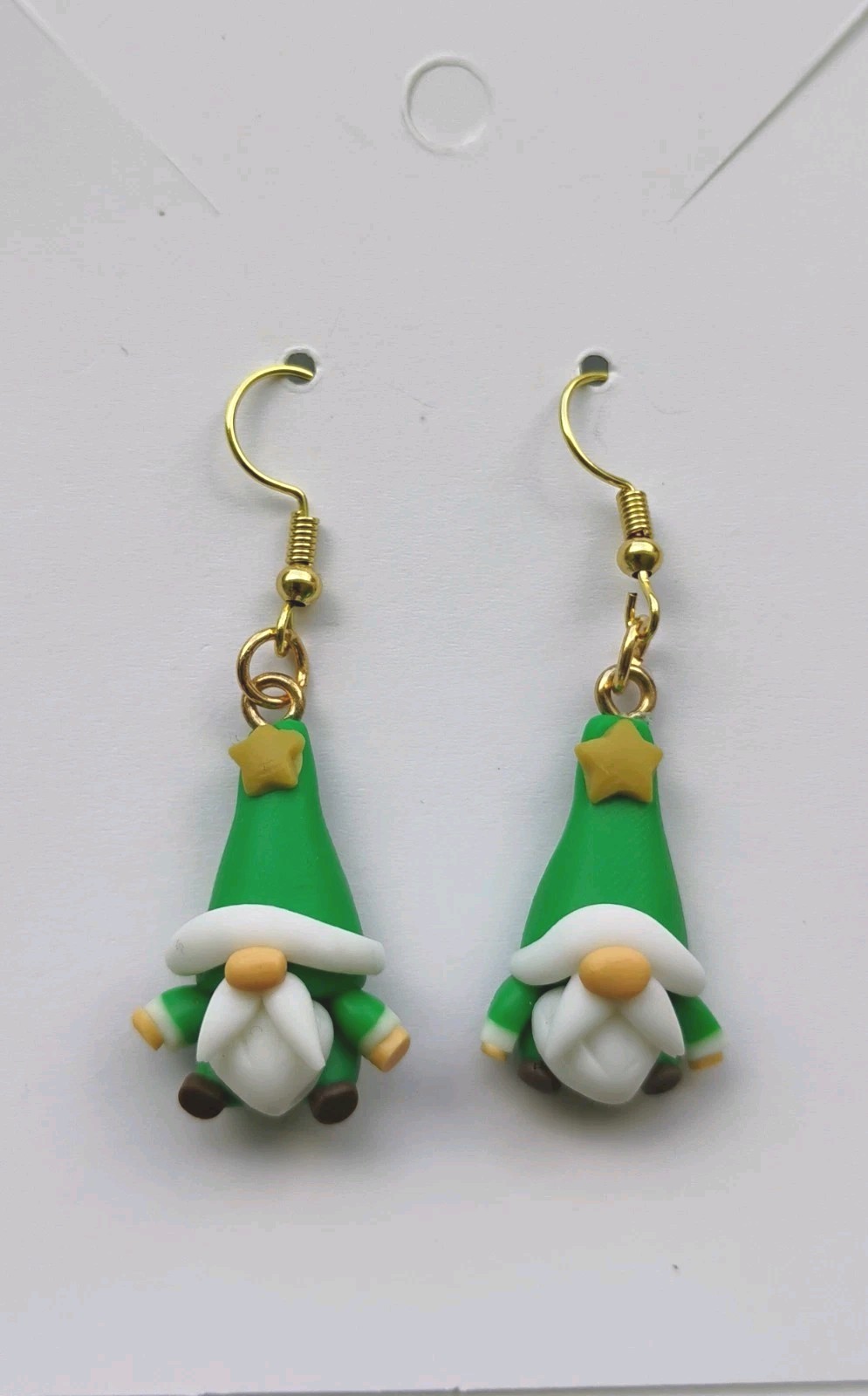Dangle Earrings Holiday Christmas Gnome Clay 18k Gold Plated Fishhooks New!