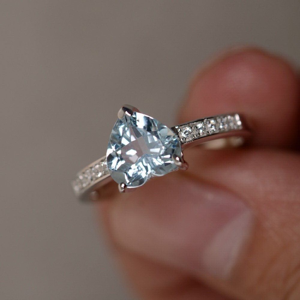 1.20 Ct Heart Cut Simulated Aquamarine Engagement Ring 14k White Gold Plated
