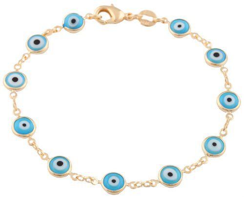 18K GOLD FILLED LIGHT BLUE EVIL EYE ADULT BRACELET GOOD LUCK,PROTECTION -B109