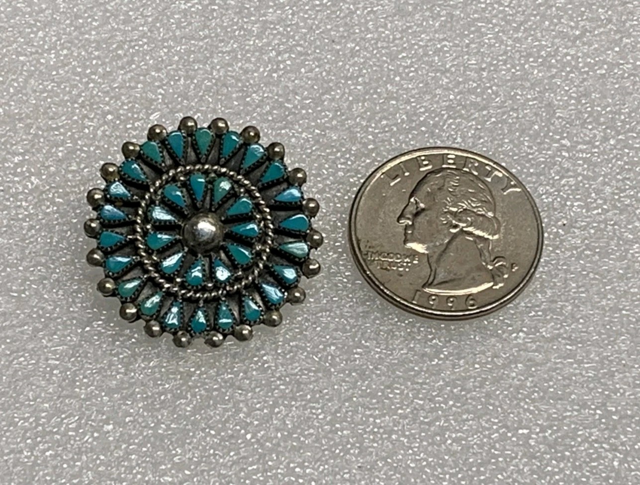 VTG Native American Zuni Sterling Silver Petit Point Turquoise Bracelet & Pendan