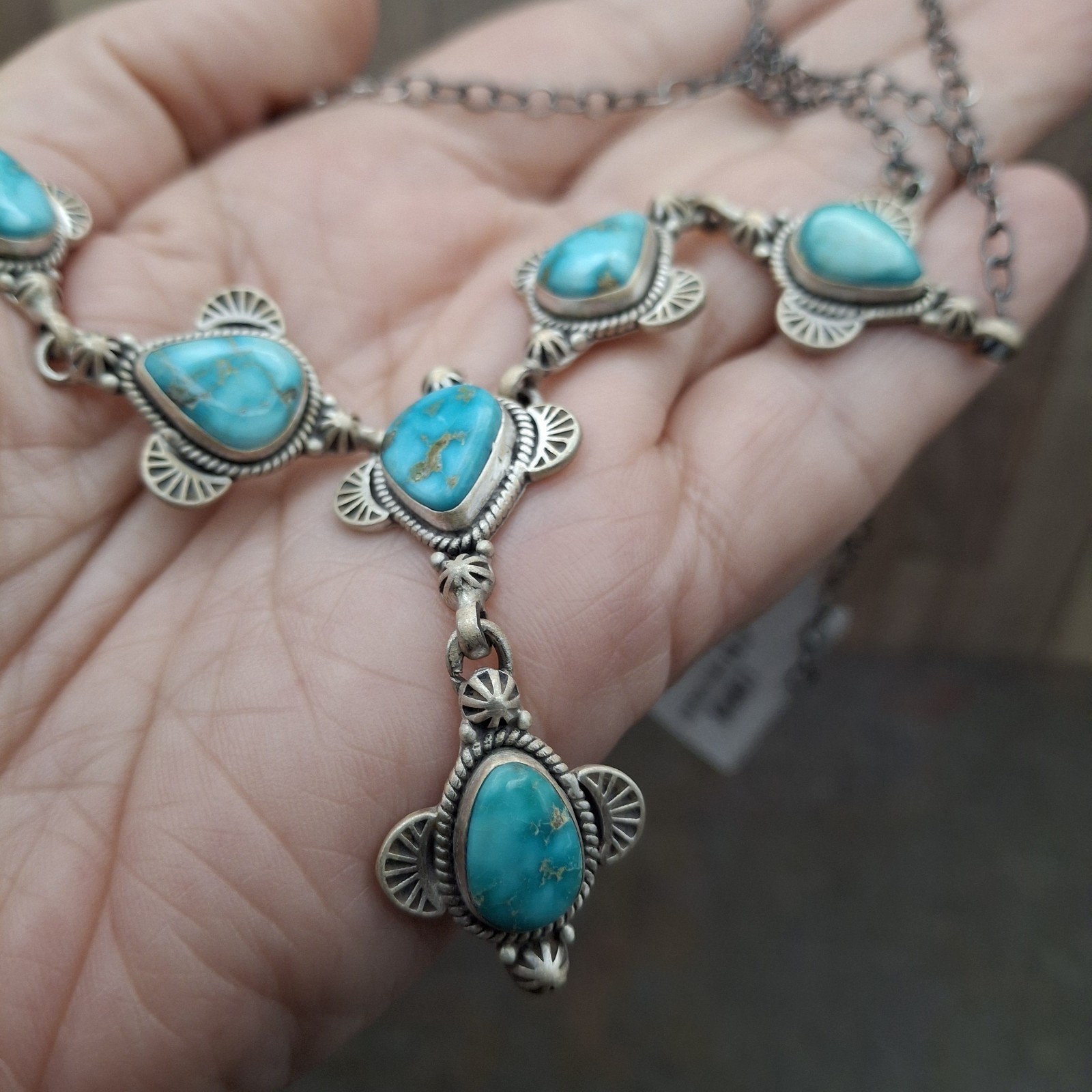 Lone Mountain Turquoise Sterling Silver Y-Drop Lariat Necklace Boho Southwestern