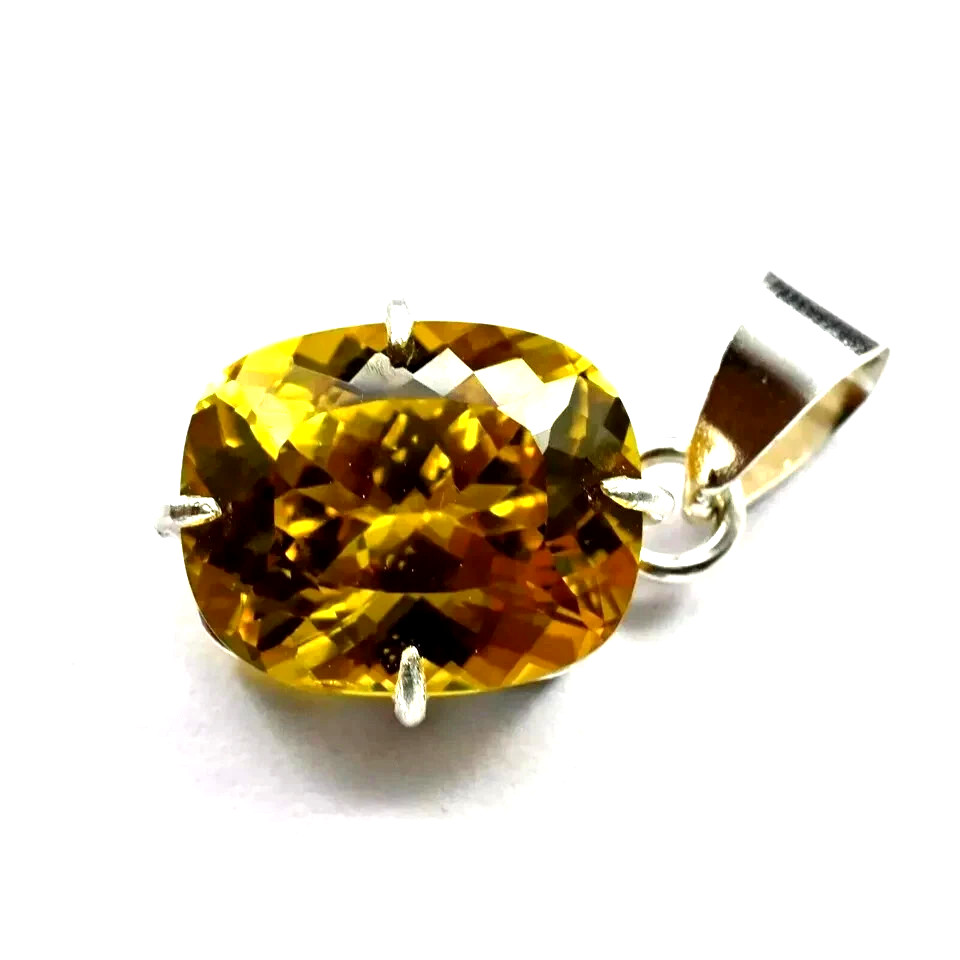 22 Ct Natural Yellow Sapphire Cushion Cut 925 Solid Silver Pendant Gemstone