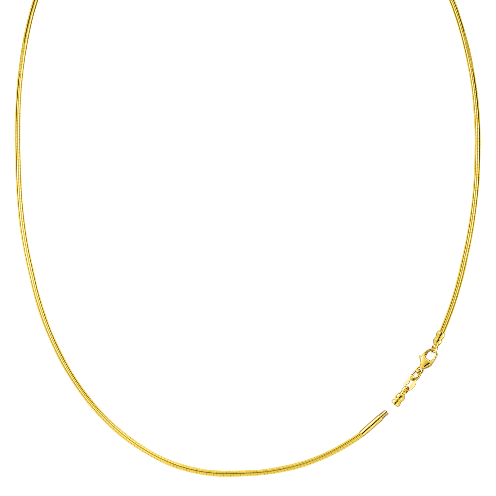 Round Omega Chain With Screw Off Lock In 14K Yellow Gold, Width 1mm