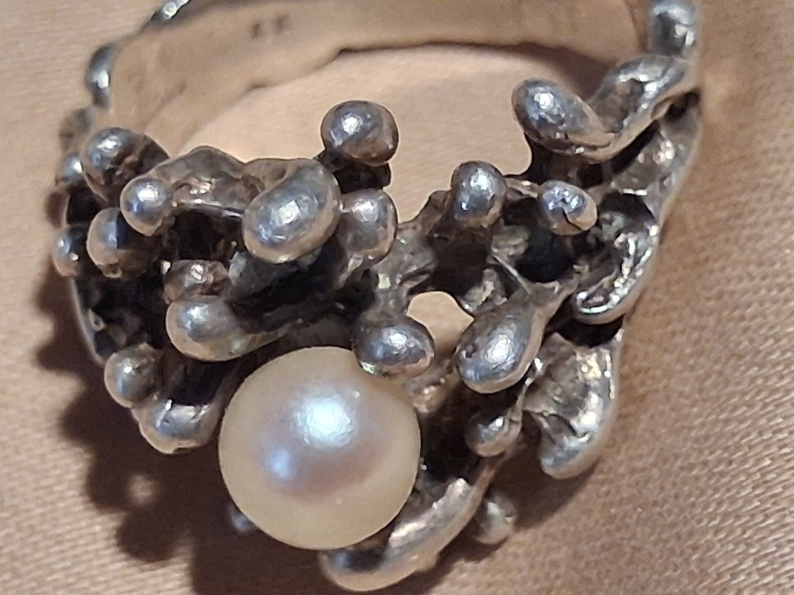 Unique Vintage Ring With Single Pearl By Designer AK