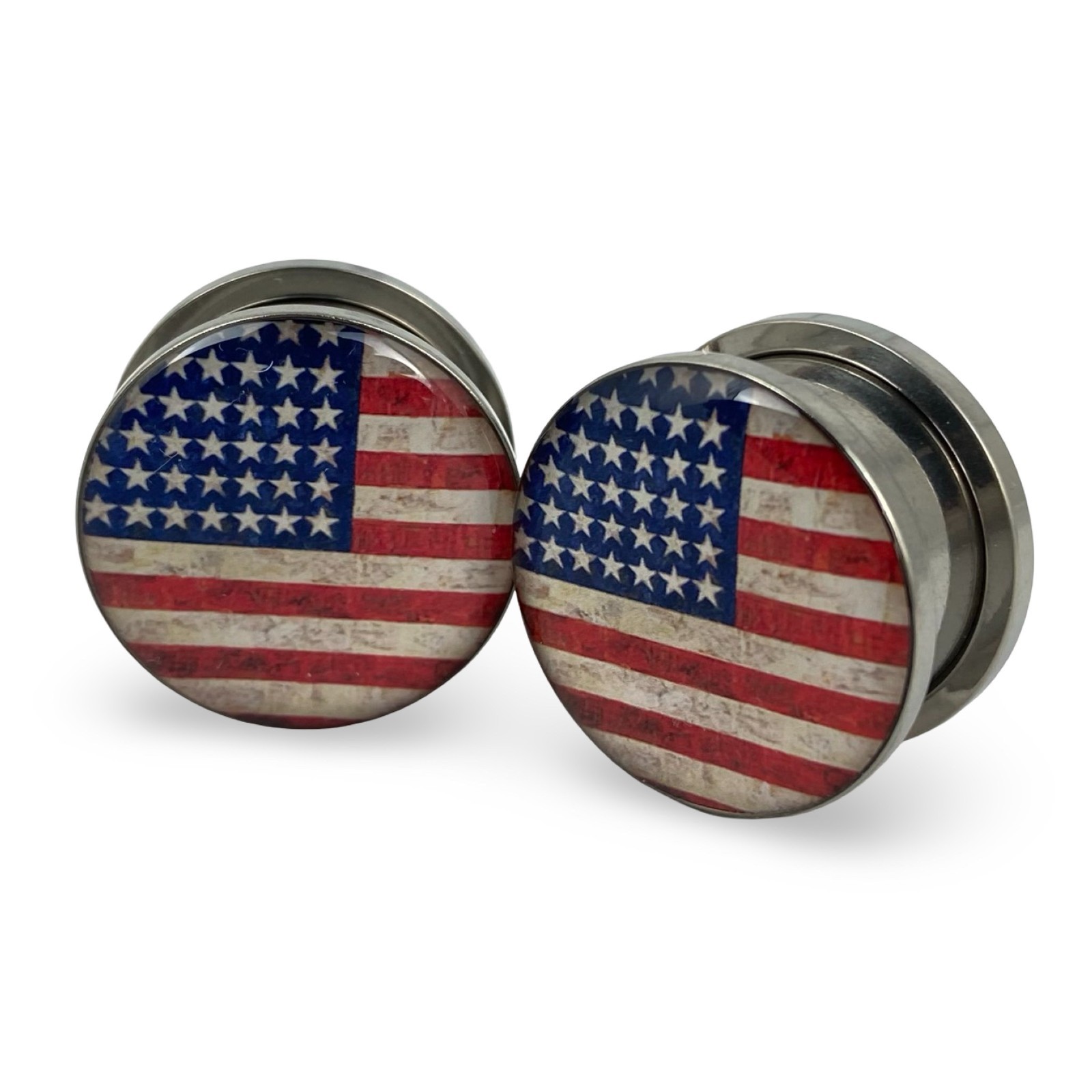 Pair of Screw on American Flag Picture Plugs gauges 16g to 1 inch