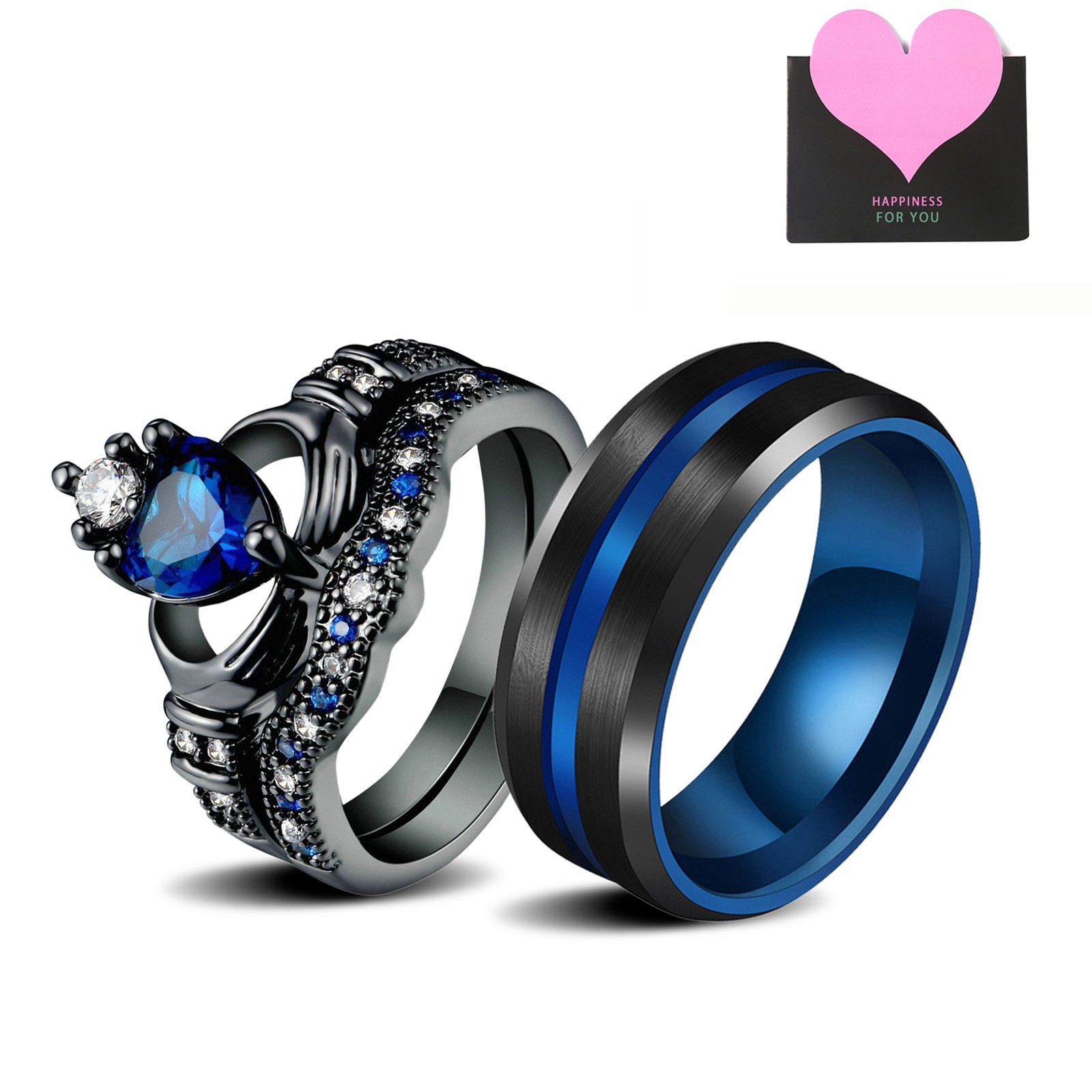 2pcs Set Men Women’s Detachable Couple Rings CZ Promise Wedding Engagement Band