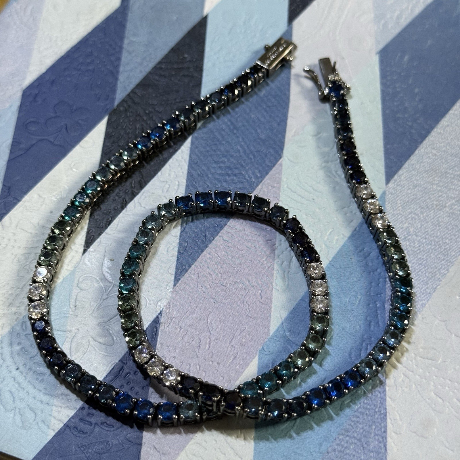 KURT GEIGER LONDON TENNIS COLLAR NECKLACE Blues RAINBOW CRYSTAL RHINESTONES
