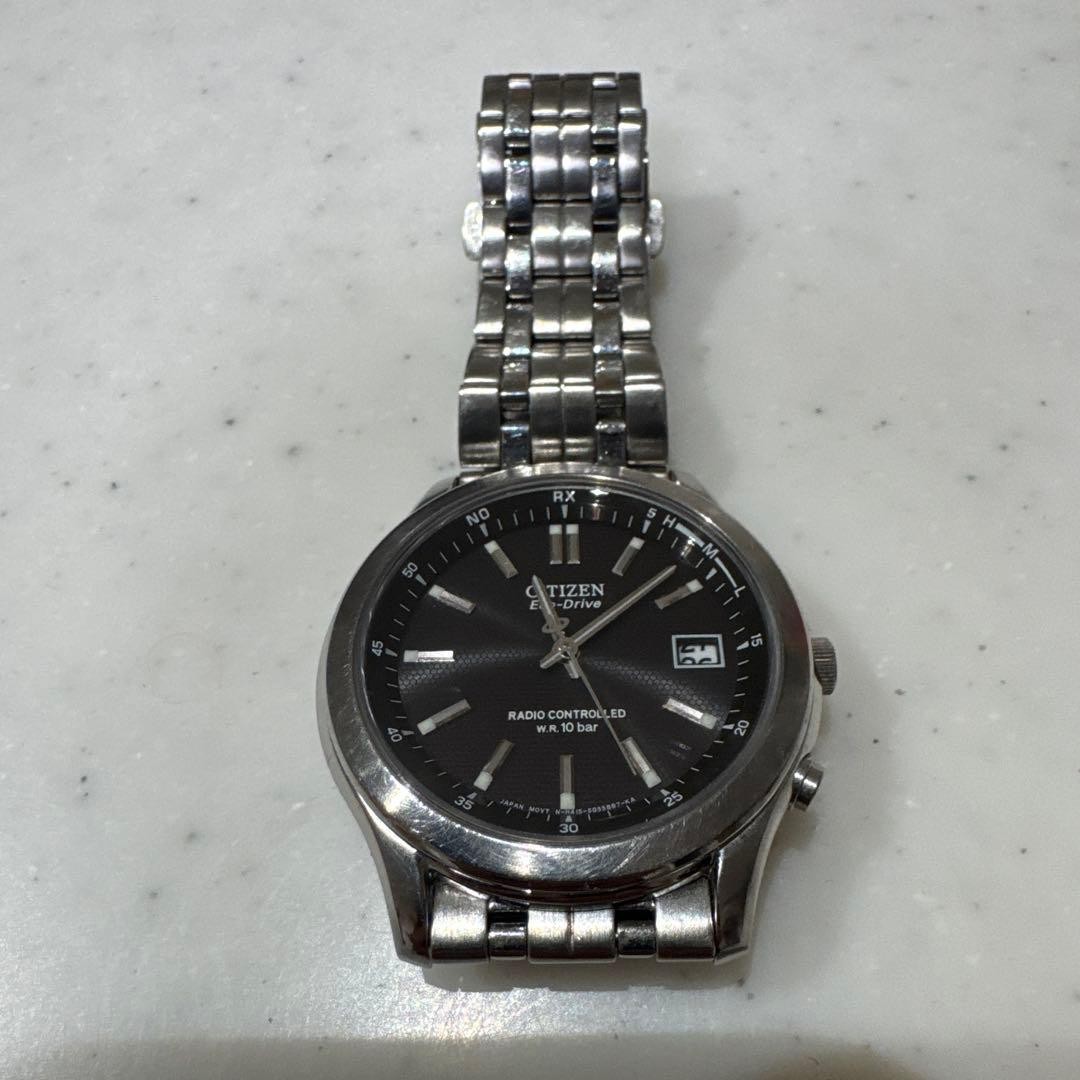 CITIZEN Eco Drive Radio Solar Mens Watch Black Dial Date Untested