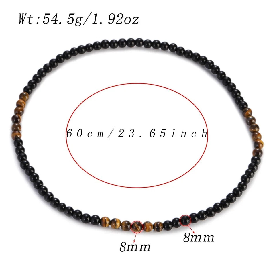 Men’s Black Obsidian & Tiger Eye Stone Beaded Necklace 24″ Natural Stone Jewelry
