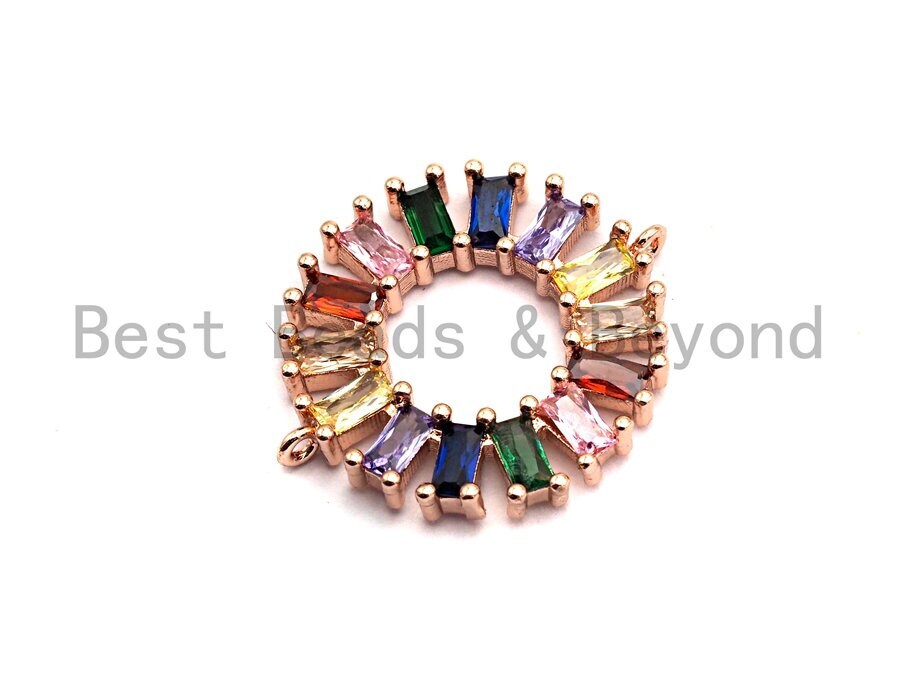 Baguette CZ Pave Multicolor Donut Connector Charm for Jewelry Making, 24x28mm