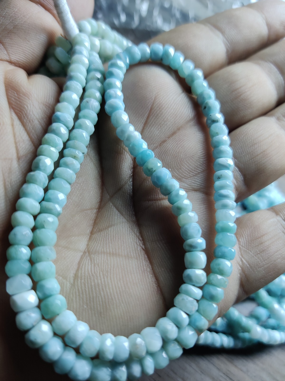 AAA Larimar Rondelle Faceted Loose Gemstone Beads 6-6.5 MM, 6″ Strand
