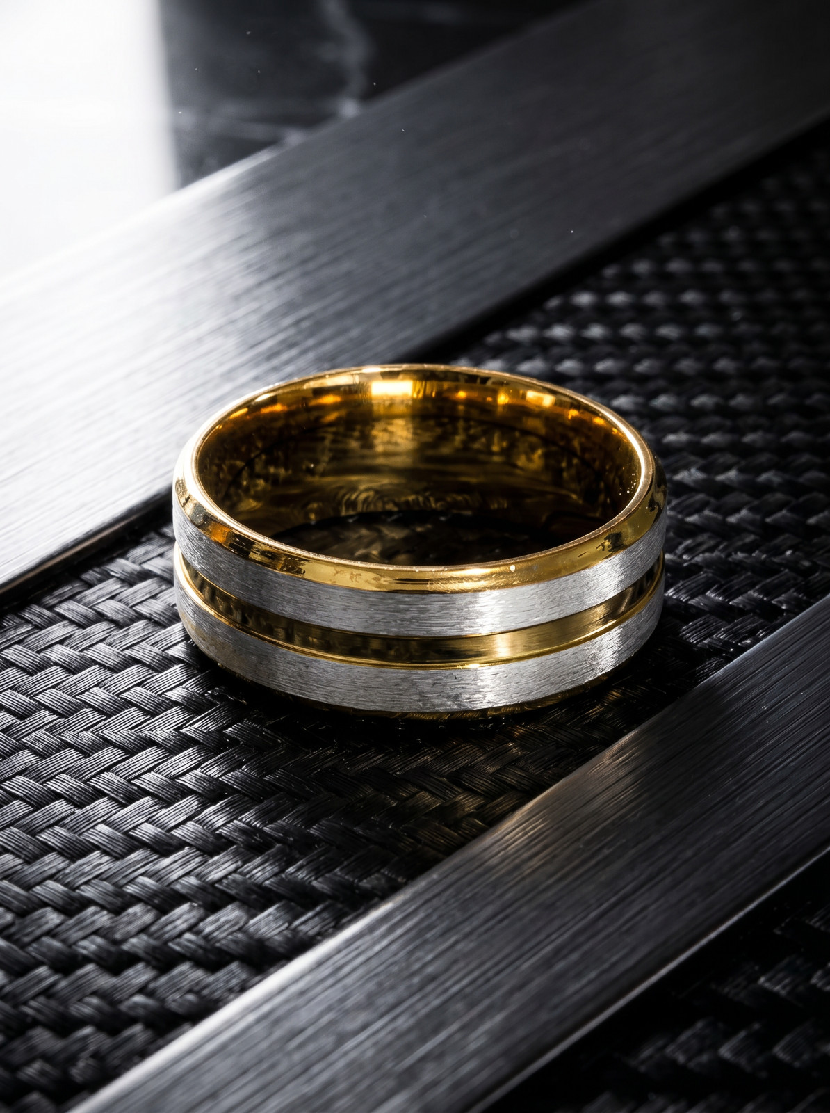 Classic Two-Tone Tungsten Style Band Ring Silver/Gold
