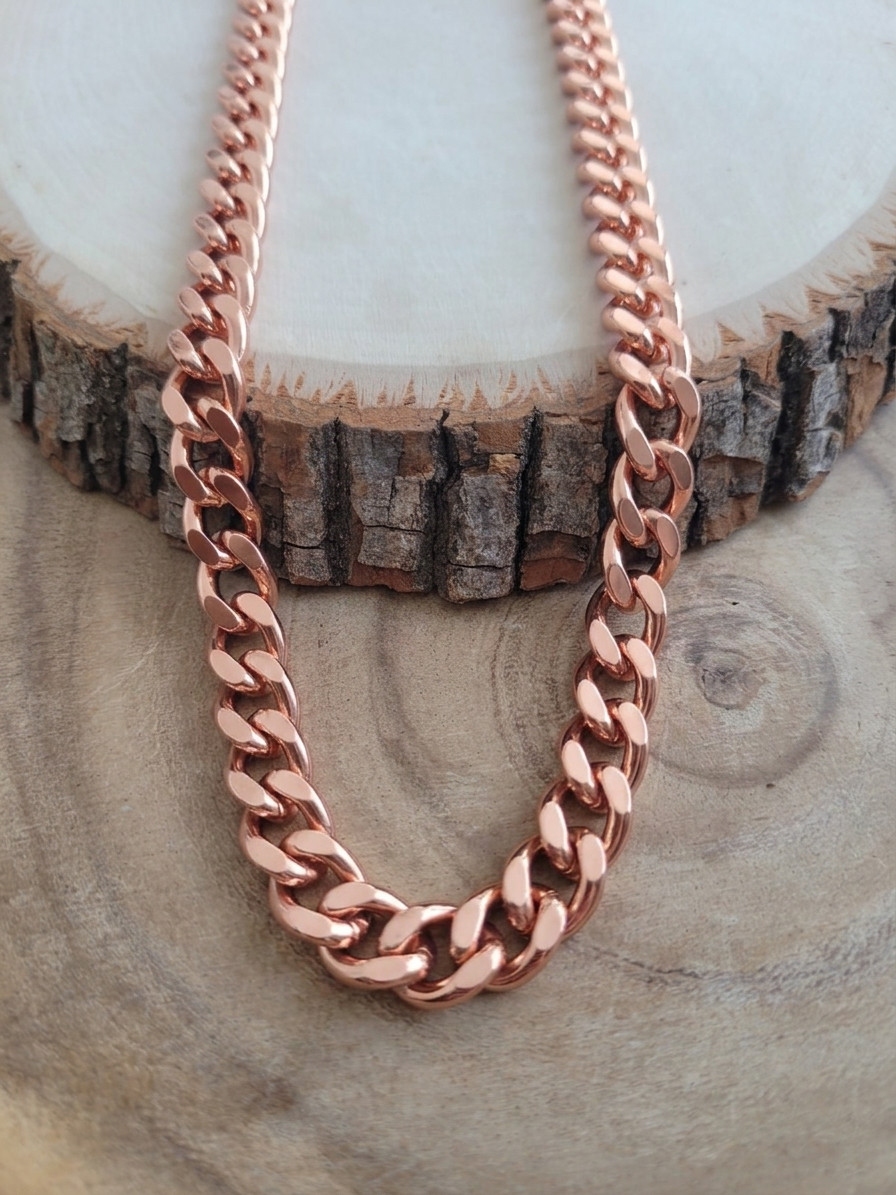 Pure Solid Copper Cuban Chain Necklace Curb Link Rider Arthritis 24″ Necklace