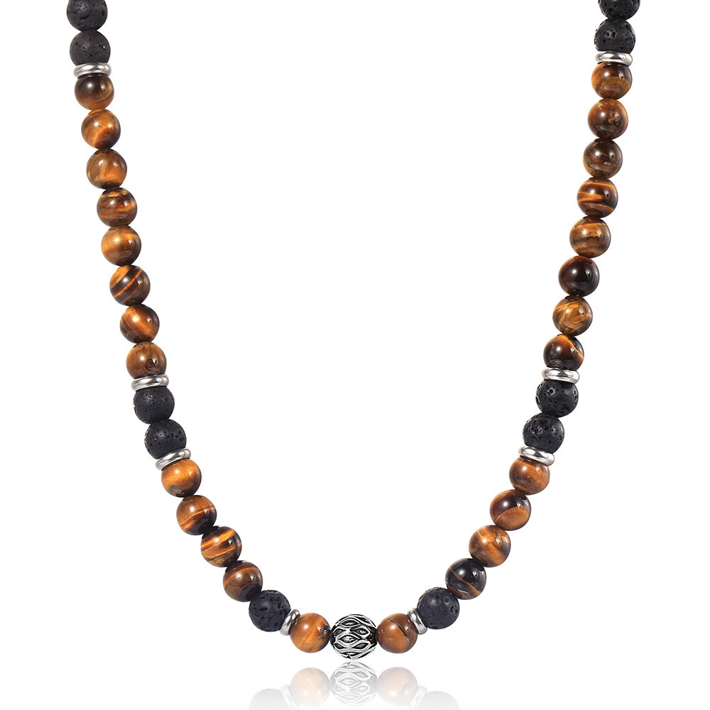 Trendsmax 8mm Men Boys Natural Tiger Eye Beaded Necklace Choker 18/20/24 inches