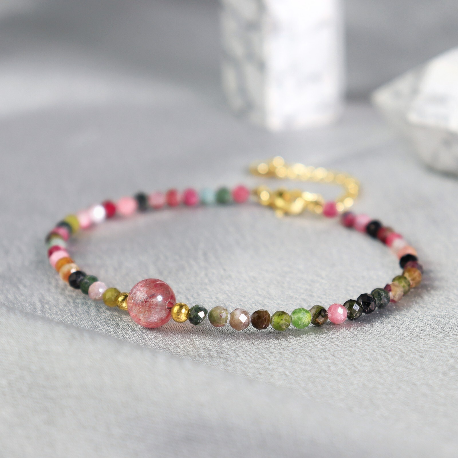 Handmade Tourmaline Faceted Beads Healing Protection Women Minimalist Bracelet