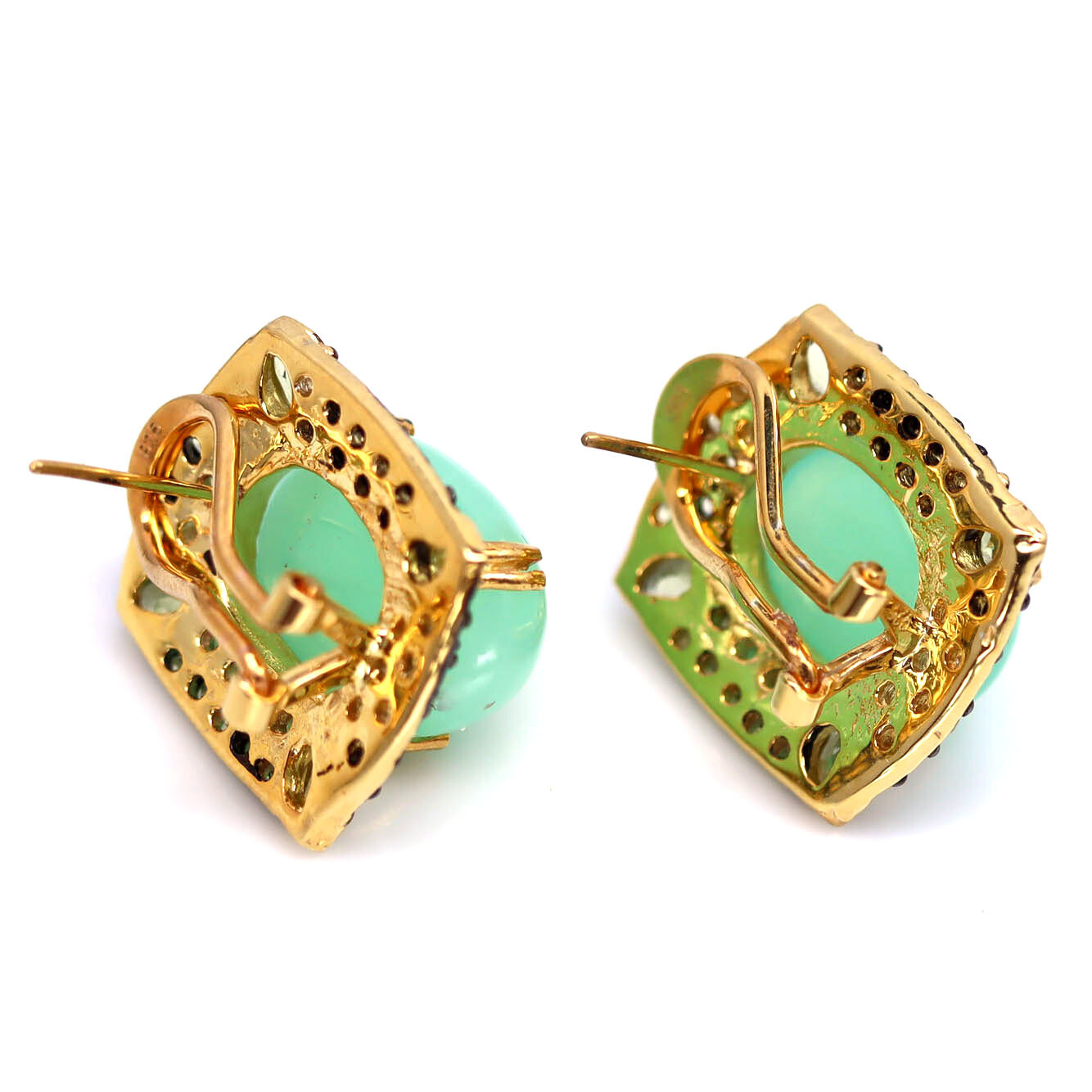 925 Silver 12×15 MM. Green Chrysoprase, Peridot & Sapphire Black Friday Earrings