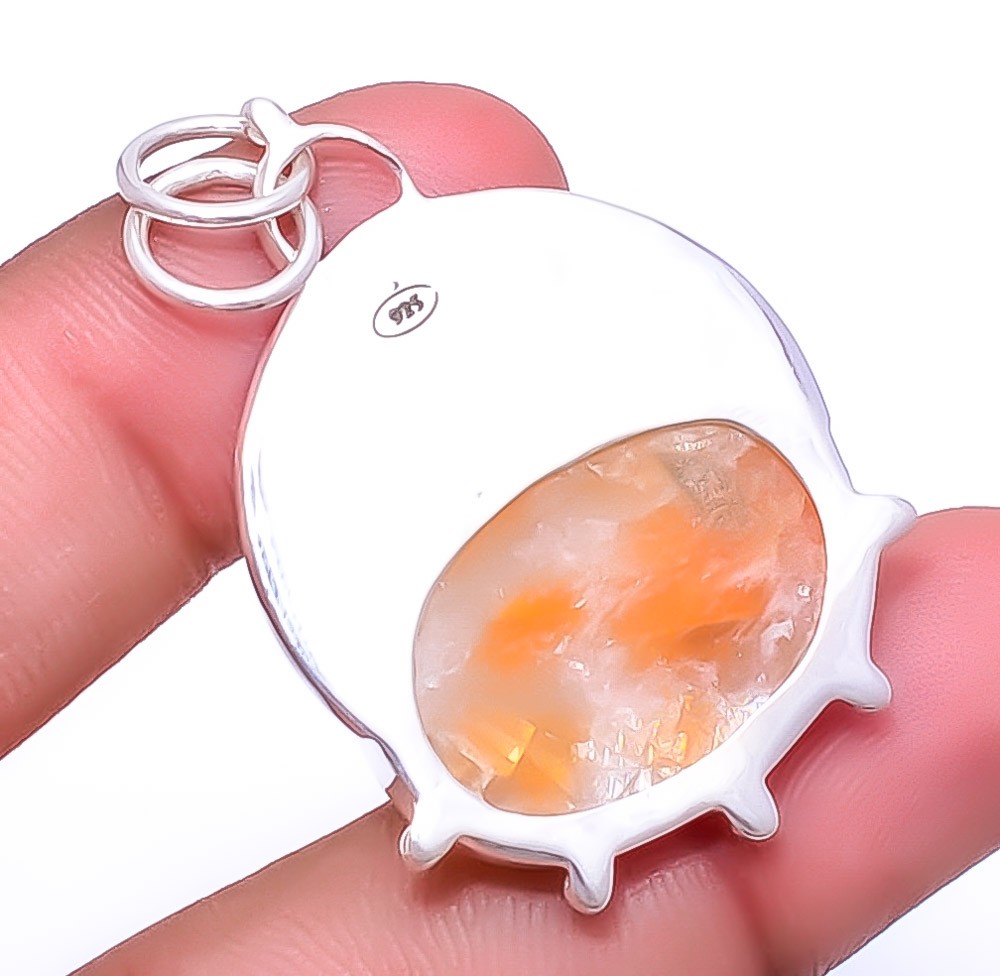 Orange Calcite- Peru 925 Sterling Silver Pendant 1.72″ P78, Christmas Gift