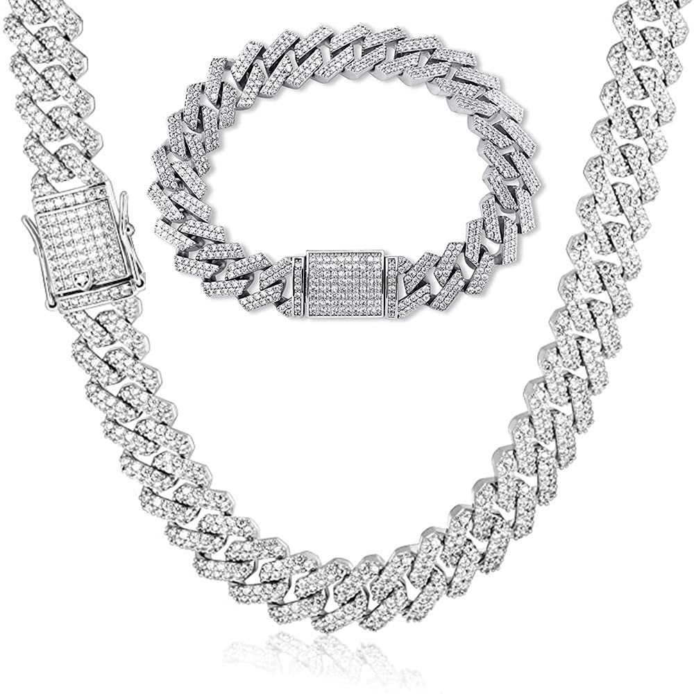 14K Gold Plated Miami Cuban Link Chain Necklace & Hip Hop Bracelet – Iced Out Bl