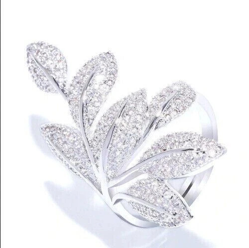 1.50Ct Lab Created Diamond Unique Leaf Ring 14k White Gold Plated Silver