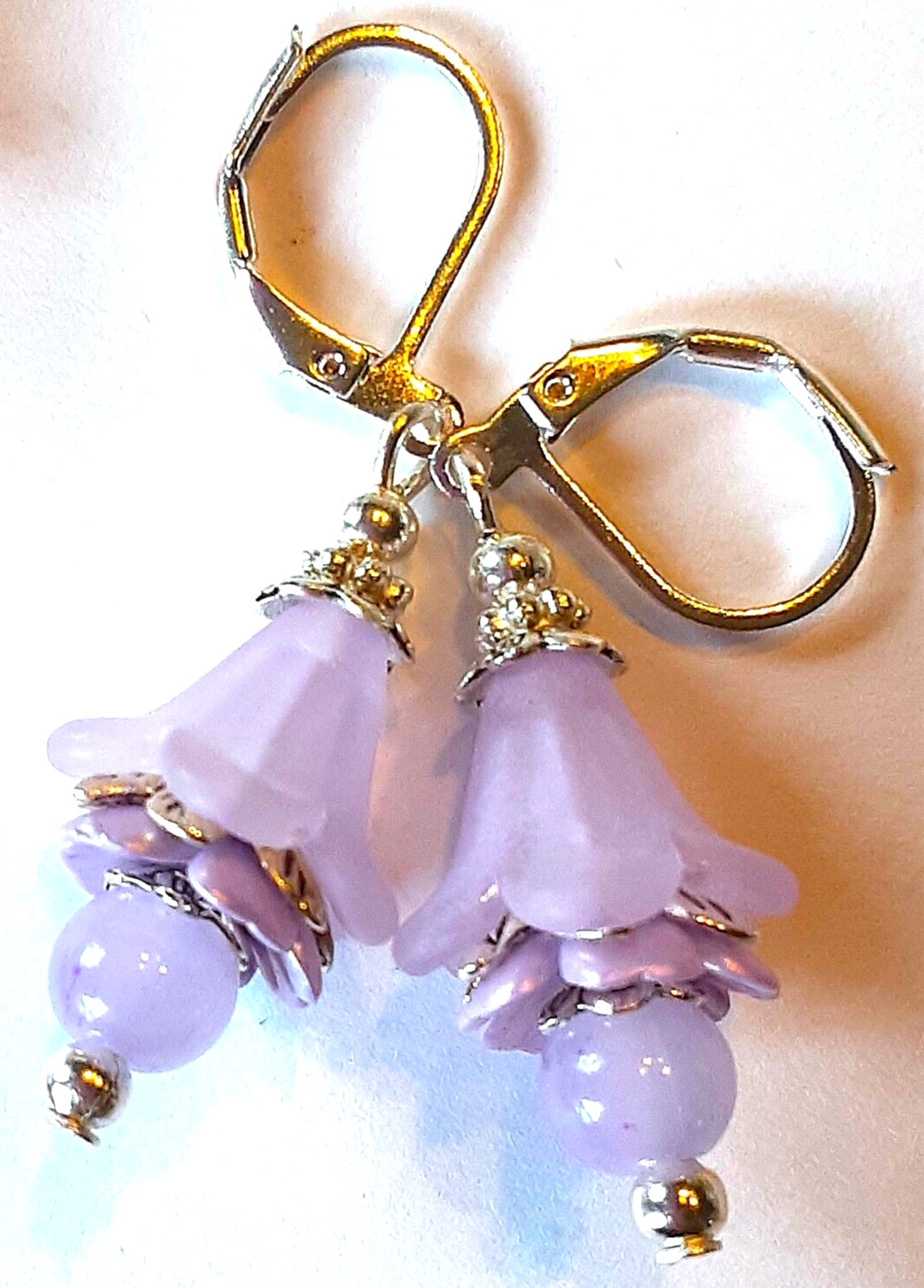 LAVENDER Jadeite Acrylic FLOWER Crystal earring SP LEVER BACK XX