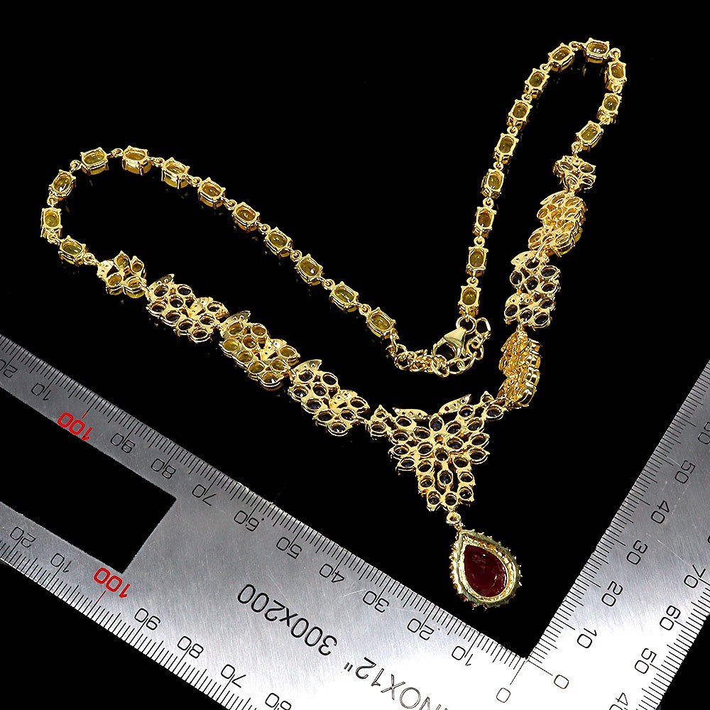 925 Sterling Silver Necklace Pear Ruby 12x10mm Ruby Sapphire Gemstone Jewelry 16