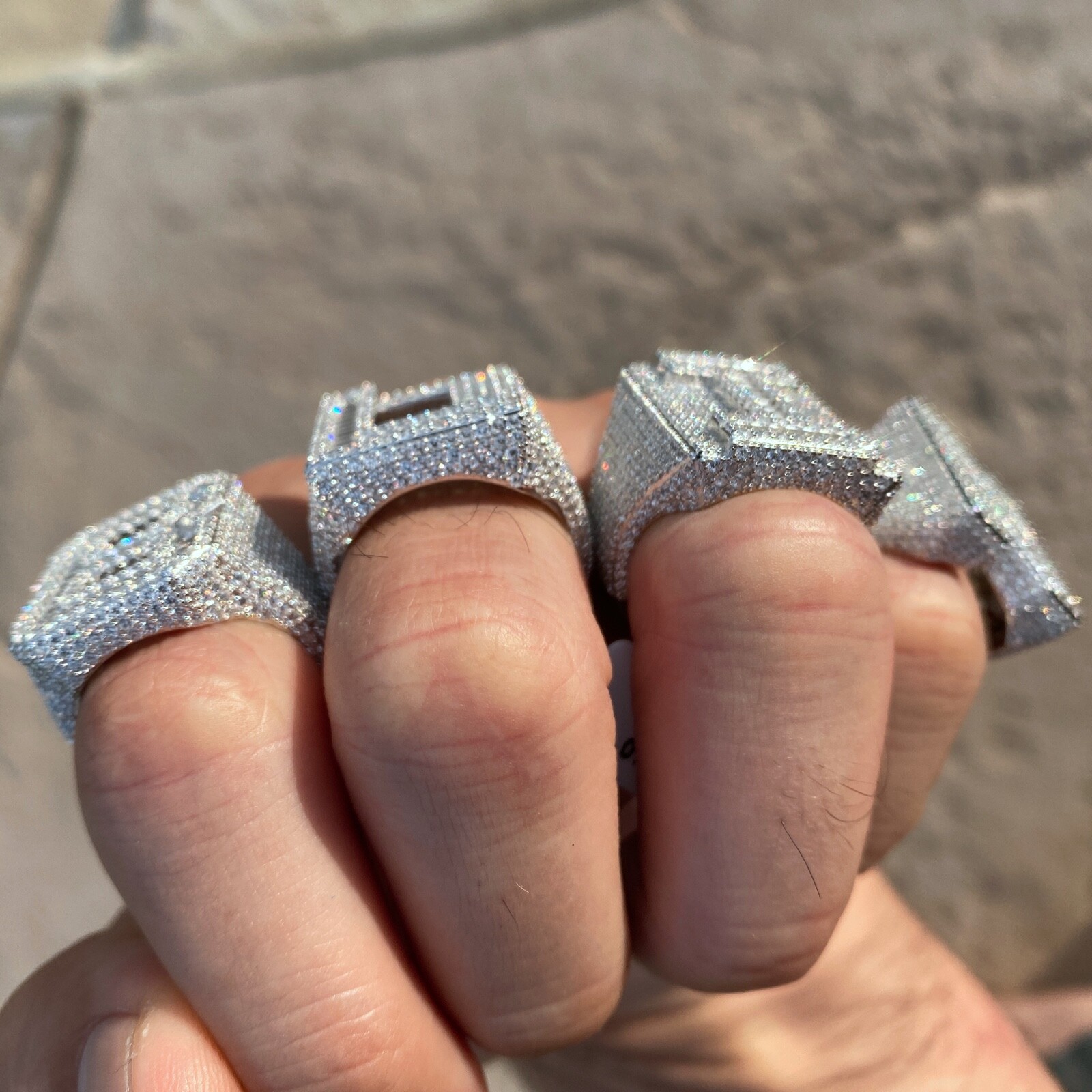 925 Sterling Silver Initial Block Letters Iced Baguette Flooded Out CZ Ring A-Z