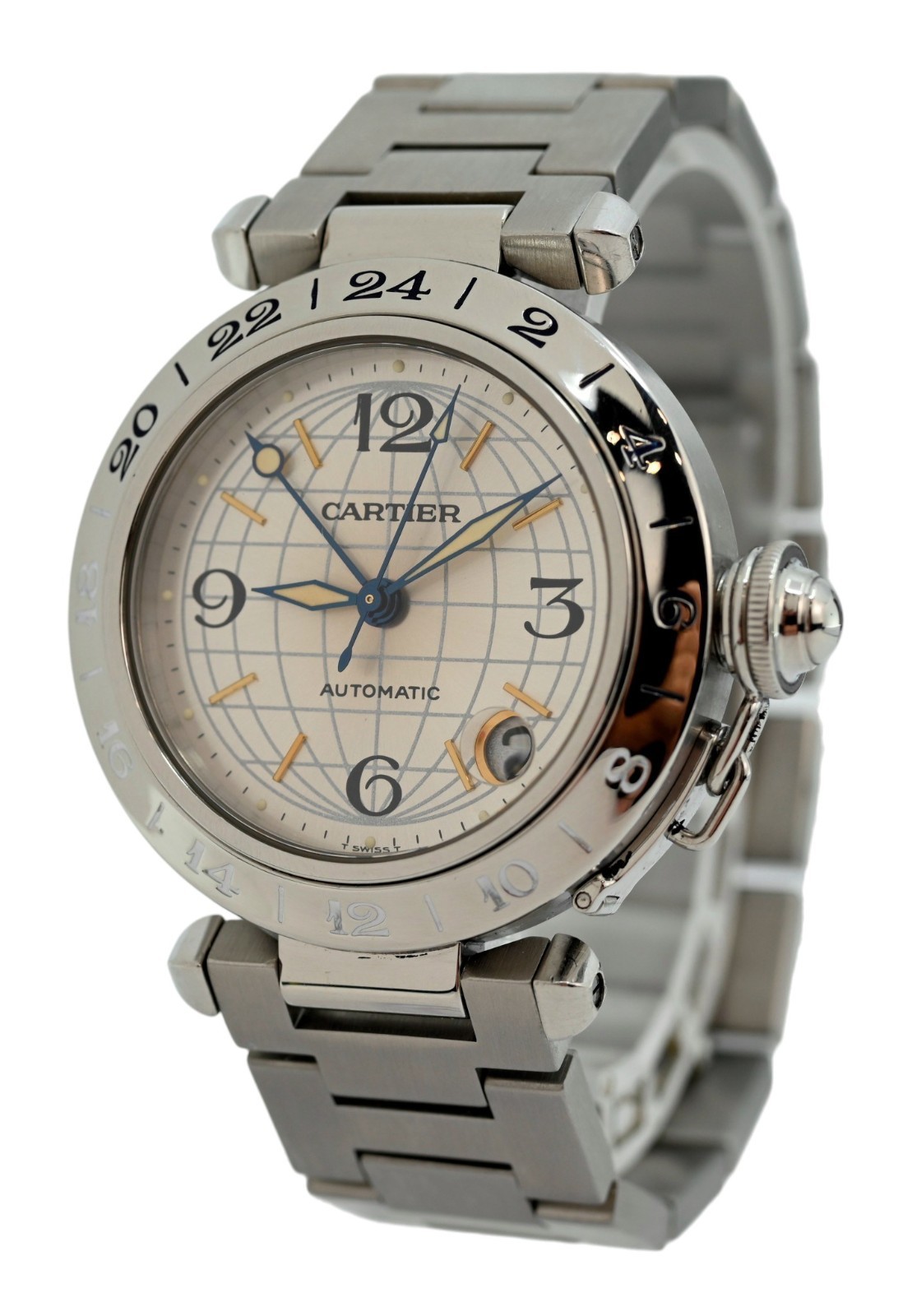 Cartier 35mm Midsize Pasha GMT Automatic Stainless Steel 2377 Watch- W31029M7!