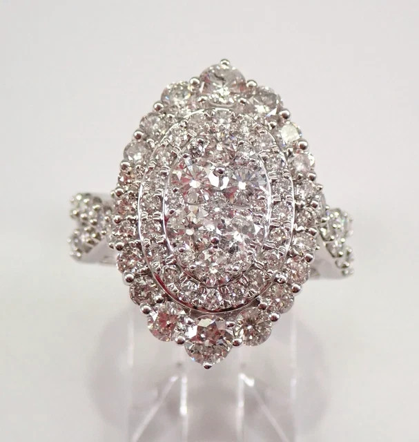 3Ct Round Cut Lab Created Diamond Cluster Engagement Ring 14K White Gold Finish