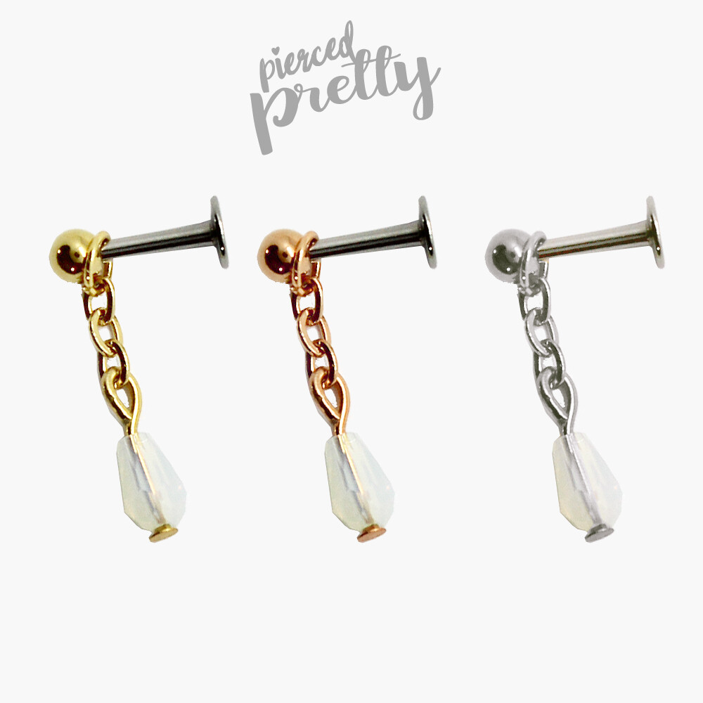 20g 16g teardrop dangle chain tragus ear stud cartilage Labret bar (optional)