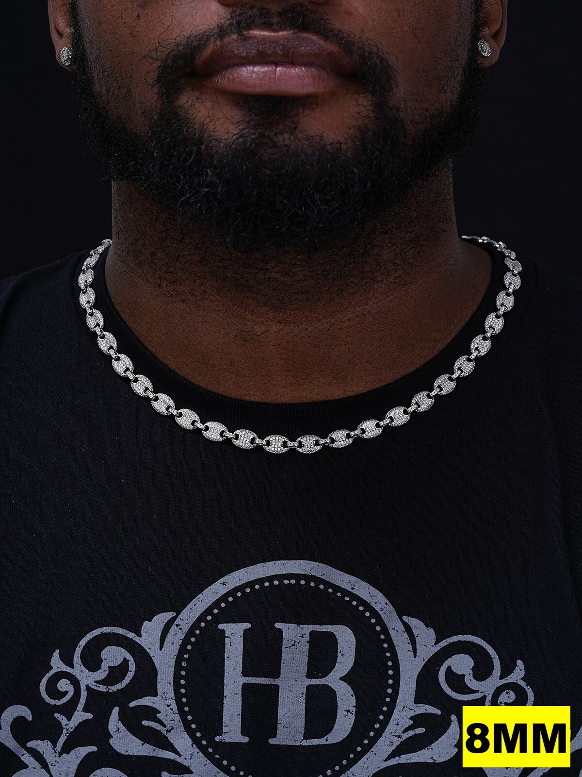 Solid 925 Silver Mens Puffed Mariner Link Chain CZ Hip Hop Iced