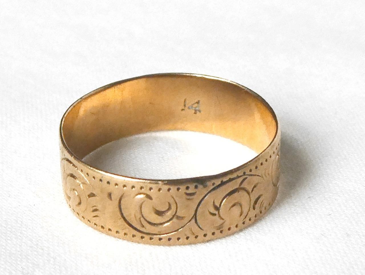 Antique Victorian 14k Rose Gold Hand Engraved Wide Wedding Band Ring Size 6.25