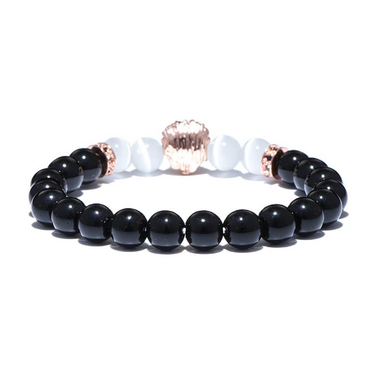 Natural Stone Obsidian Moonstone Beads Bracelet Animal Head Lion -1x at Random