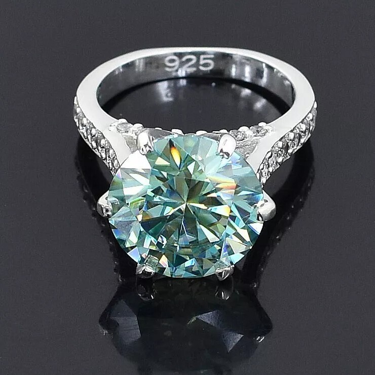 RARE 7 Ct Treated Blue Certified Round Cut Diamond Solitaire Ring In 925 Silver