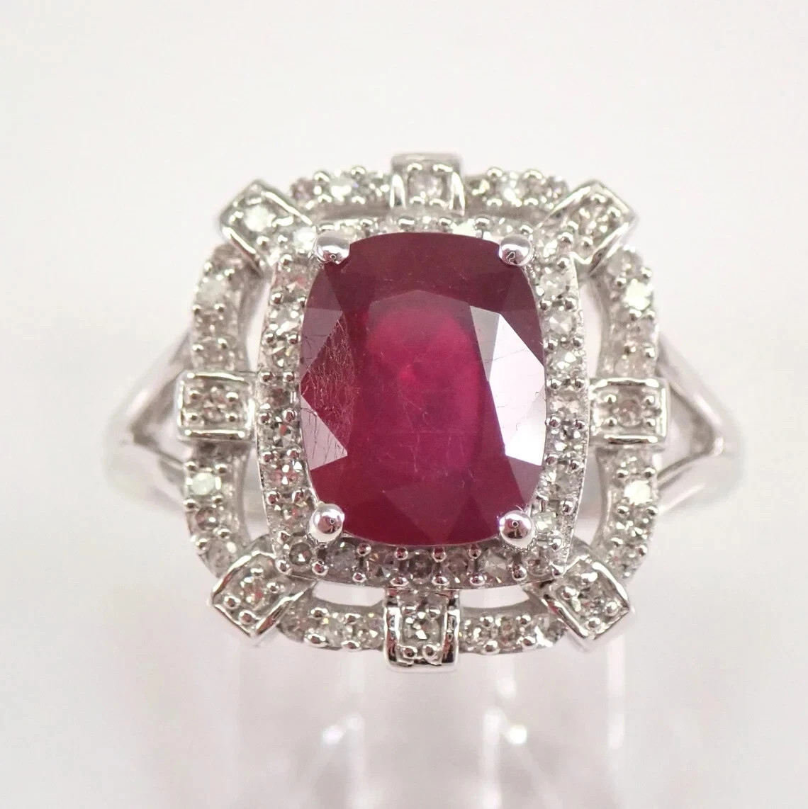 4.72 Ct Cushion Cut Natural Ruby Diamond Engagement Ring 14K Solid White Gold 6