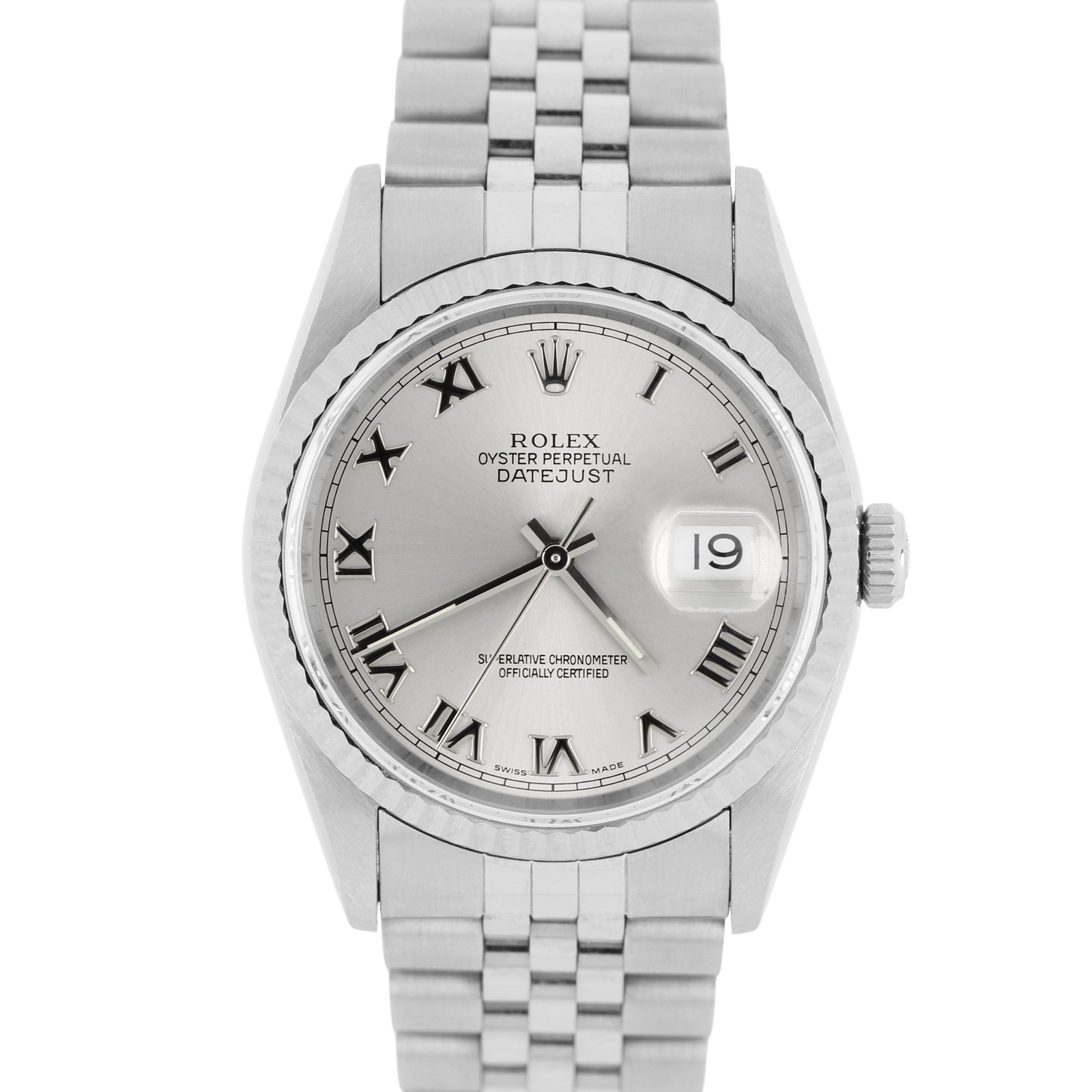 1995 PAPERS Rolex DateJust Silver Roman Numeral 36mm 16234 NO-HOLES Watch BOX